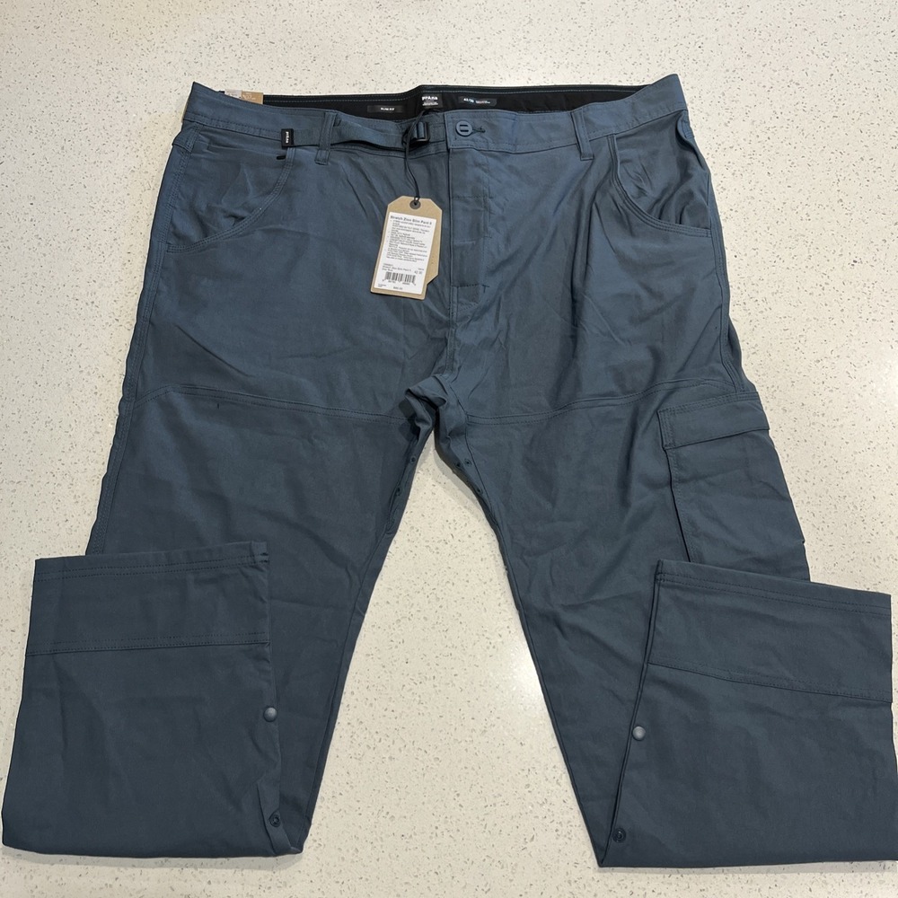 Prana Men's 42/30 Stretch Zion Slim Pant II- Blue Belted Ankle‎ Button NWT